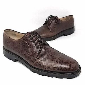 Salvatore Ferragamo Brown Pebbled Leather Derby Dress Shoes